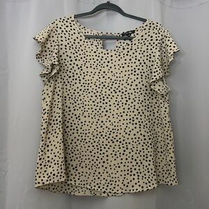 Papermoon Beige Keyhole Back Blouse with Black Polka Dots. XL